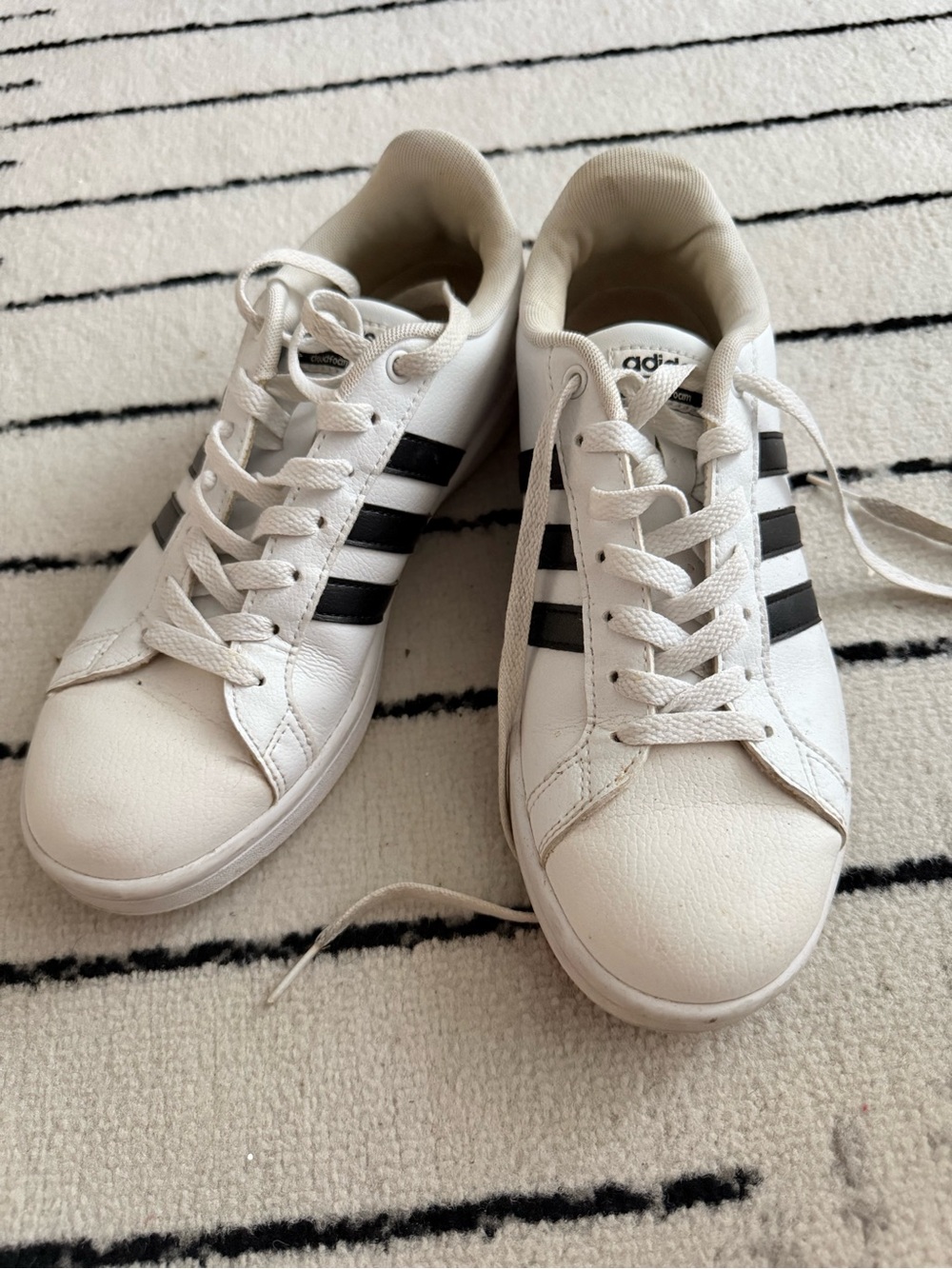 adidas White Sneakers with Black Three-Stripes – Men's Casual Shoes